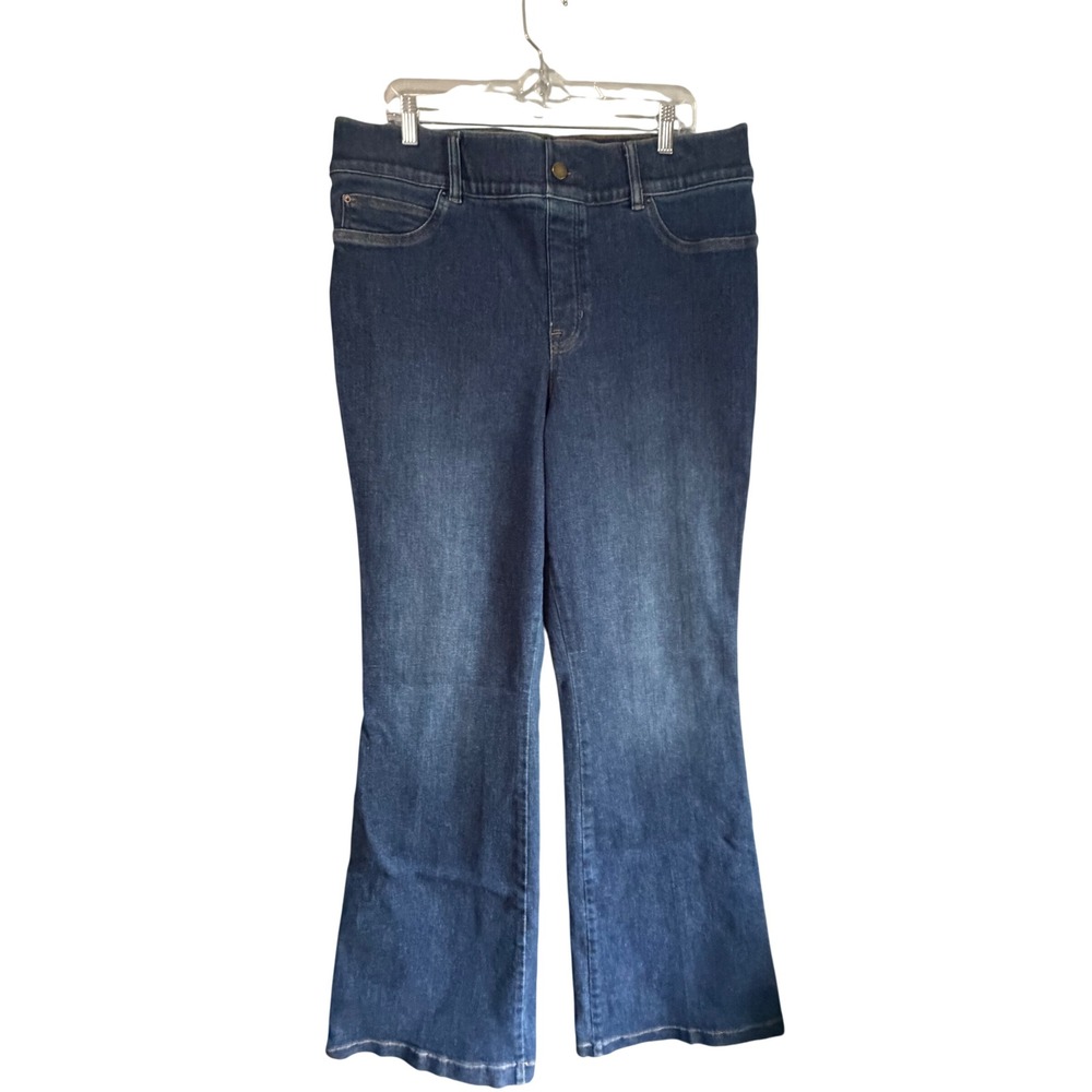 Spanx Flare Jeans Dark Indigo Wash Pull On Shaping Denim Womens 1X Tall